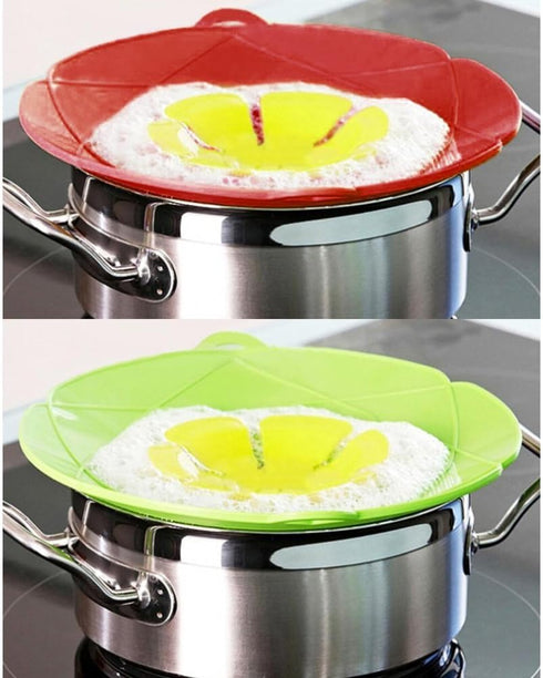 AUANDYU 2-in-1 Spill Stopper Lid Cover and Boil Over Safeguard, Silicone Pot Pan Lid Multi-Function Kitchen Tool (Green and Red)...