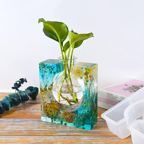 Plant Propagation Station Epoxy Resin Mold, Modern Square Geometric Vases Silicon Cement Moulds with Plastic Flower Plant Pot,Home Office Art Hand...