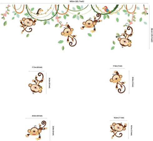 DECOWALL DW-1507S Monkeys on Vine Kids Wall Stickers Wall Decals Peel and Stick Removable Wall Stickers for Kids Nursery Bedroom Living Room décor...