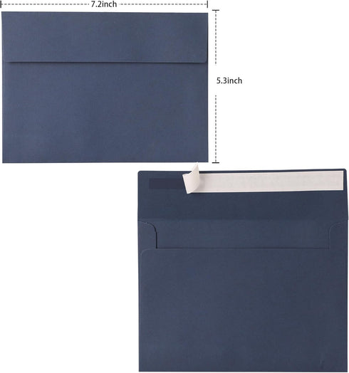Blue Envelopes, 50 Pack, 5 x 7 Inch, A7 Envelopes, Card Envelopes, Navy Blue Envelopes, 120gsm Paper Envelopes for Invitations, Wedding, Birthday,...