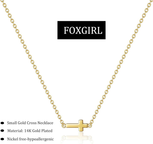 Foxgirl Gold Cross Necklaces for Women, Dainty Small Cross Chain Pendant Choker Necklace Simple Cute Tiny Sideways Cz Cross Gold Necklace for Wome...
