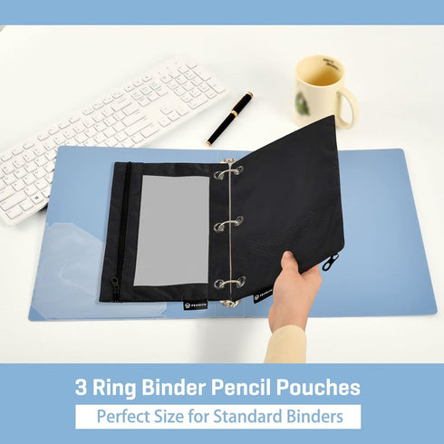 Binder Pencil Pouch 3 Ring Black Zipper Pencil Pouches Case 2 Pack Clear Window Binder Organizer for School Office...
