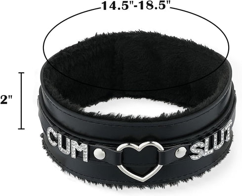 Pink Furry Heart O-ring Leather Choker Collar For Women, Handmade Punk Gothic Letter Necklace Adjustable Fashion Jewerly...