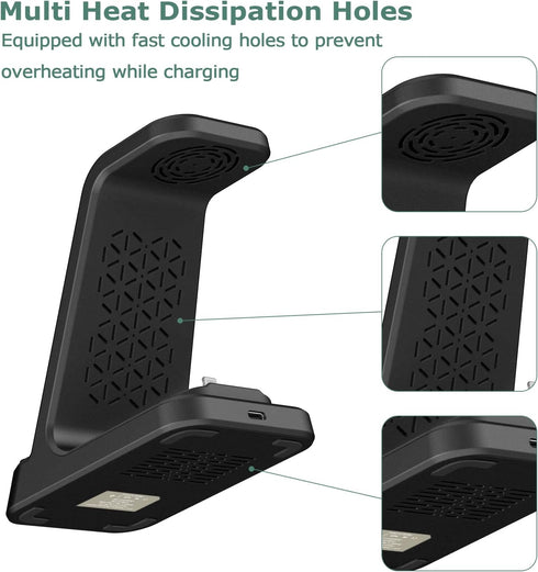 DDUAN Wireless Charging Station, 3 in 1 Fast Charger Stand, Wireless Charger for iPhone15/14/13/12/11/Pro/Max/X/XS/Max/XR/8 & Apple Watch 8/7/SE2/...