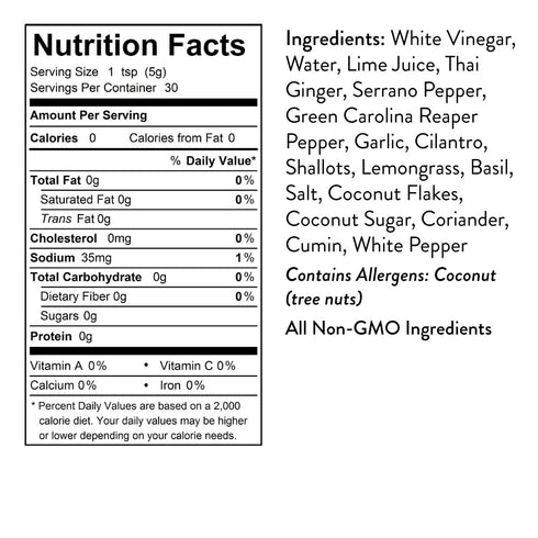 Seed Ranch Hot Thai Sauce, 5 Fl Oz - Spicy Heat - Green Carolina Reaper Pepper, Organic Gourmet Hot Sauce - Vegan, Non-GMO, Gluten-Free - Proteins...