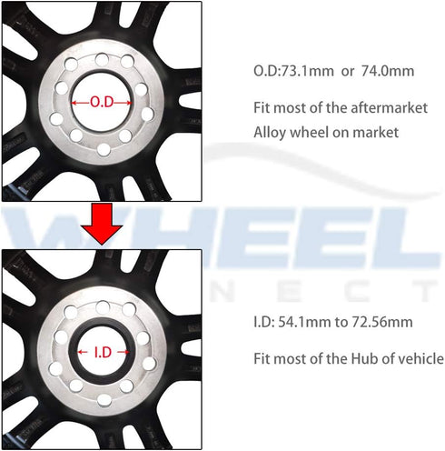 WHEEL CONNECT Hub Centric Rings,73.1 to 56.1, Aluminium Alloy Hubrings 56.1 to 73.1 Set of 4, O.D:73.1-I.D:56.15 (56.1) mm. A...