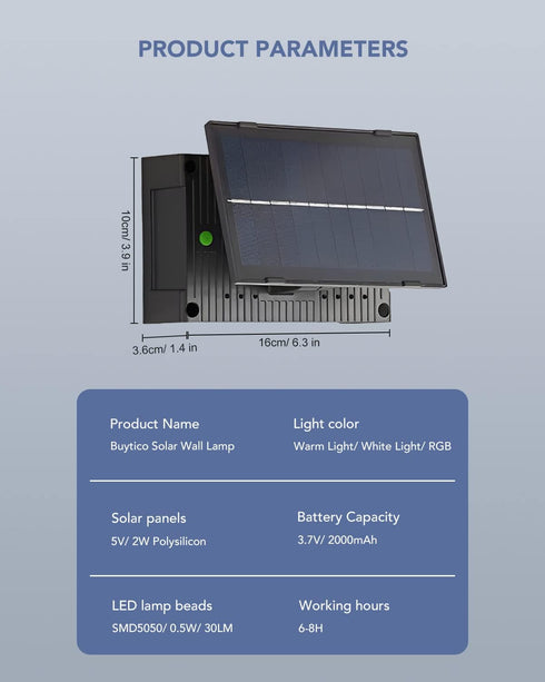 Wall Light Outdoor Solar Powered, IP65 Waterproof Up and Down LED Colorful Solar Wall Lamp with 2000mAh Battery 180LM for Garden, Fence, Front Doo...