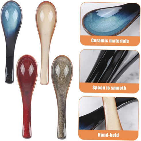 4pcs Japanese Spoon Coffee Decor Silverware Spoons Japandi Decor Dessert Spoons Oatmeal Spoons Condiments Spoon Creative Porridge Spoons Porridge ...