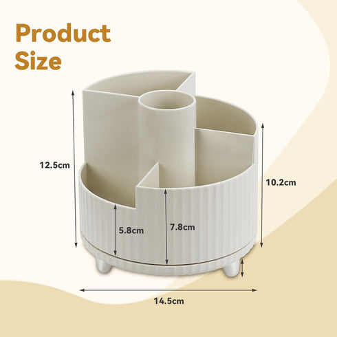 360°Rotating Makeup Organiser Brush Holder, Milky White Cosmetic Organisers with 5 Compartments, Multifunctional Skincare Storage Perfume Jeweller...