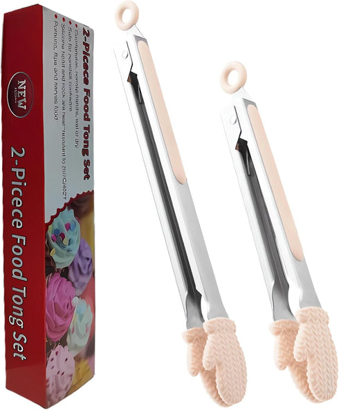 Stainless Steel Kitchen Tongs for Cooking, Set of 2-9 and 12 Inch Heat Resistant Serving Tongs with Silicone Tips, Heavy Duty Food Tongs with Rubb...