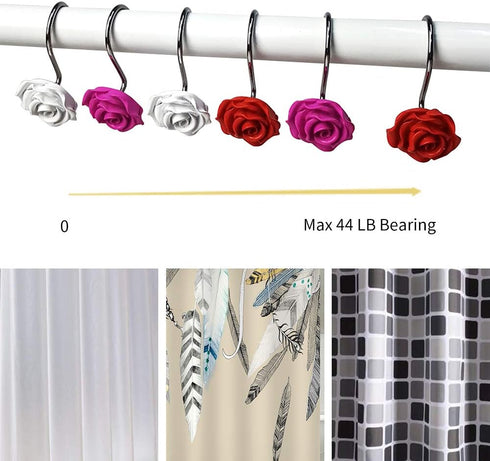 Actpe 12pcs White Rose Flower Shower Curtain Hooks, Rustproof Metal, Home Decorative, Bathroom, Living Room, Bedroom, Kid's Room...