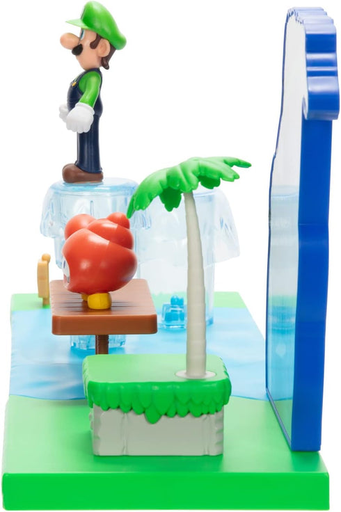 Super Mario Sparkling Waters Action Figures Playset Includes 2.5 Inch Luigi & Red Huckit Crab with Interactive Pieces...