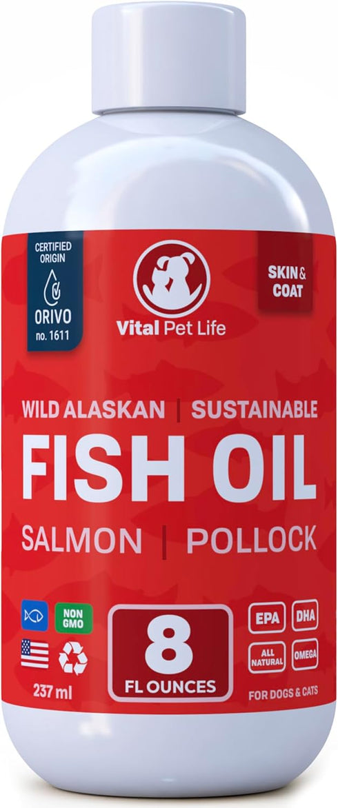 Fish Oil for Dogs - Healthy Skin & Coat, Salmon, Pollock, All Natural Supplement for Pets, Itching Scratching Allergy & Inflammation Defense, Omeg...
