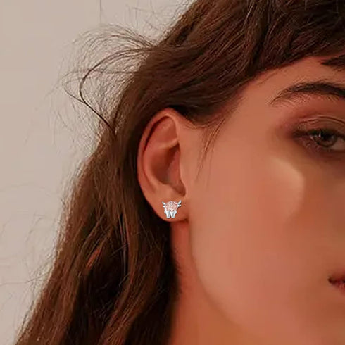 Highland Cow Stud Earrings for Womens 925 Sterling Silver Western Cow Earring Rose Gold Cow Jewelry Animal Earrings Gifts for Women Scottish Highl...