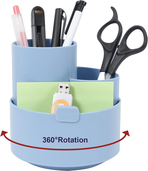 Desk Pencil Pen Holder, 3 Slots 360-Degree Spinning Organizers, Desktop Storage Organizers Stationery Supplies, Cup, Cute Cup Pot for School, Offi...
