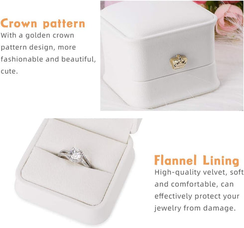 iSuperb 2 Pcs White Ring Box Couple Proposal PU Leather Ring Boxes Engagement Jewelry Gift Box Jewelry Display Case for Wedding Anniversary (White...
