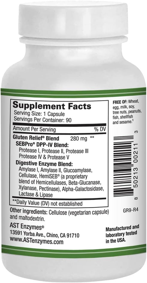 Gluten Relief Plus – 90 Vegetarian Capsules - Gluten Digestion Support – Premium Natural Digestive Enzyme Formula - Contains DPP-IV Enzyme Complex...