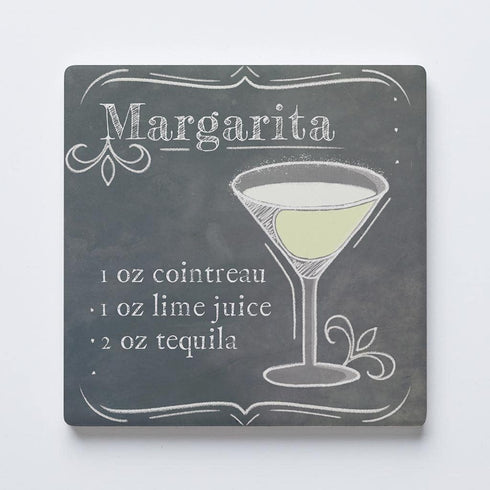 Margarita Drink Recipe Coaster, Joyride Home Decor, Single Ceramic Coaster, 4-inch Individual Square Drink Coaster, Non-Slip Cork Back, Protects S...