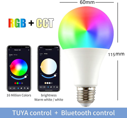 Smart Bluetooth and Wi-Fi LED Light Bulbs, Color Changing Bulb, E27 Base,10W (60W Equivalent) 900lm, Compatible with Alexa and Google Assistant, A...