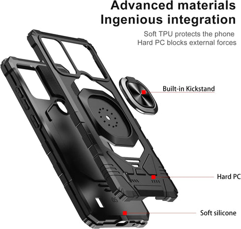 for Wiko Voix Case with Screen Protector,Built-in Magnetic Car Ring Stand,Full Body Protection Frosted PC Back Soft TPU Bumper Raised Corner Edge ...