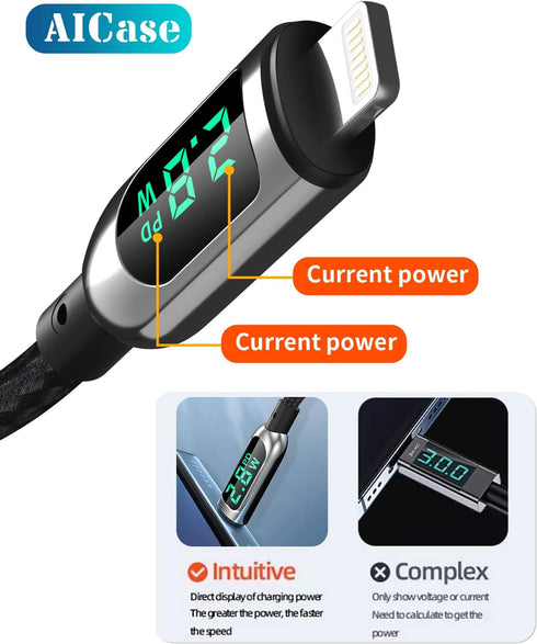 AICase USB C to L ightning Cable, 4FT Charging Syncing Cord with LED Display Compatible with iPhone 13 13 Pro 12 Pro Max 12 11 X XS XR 8 Plus, Air...