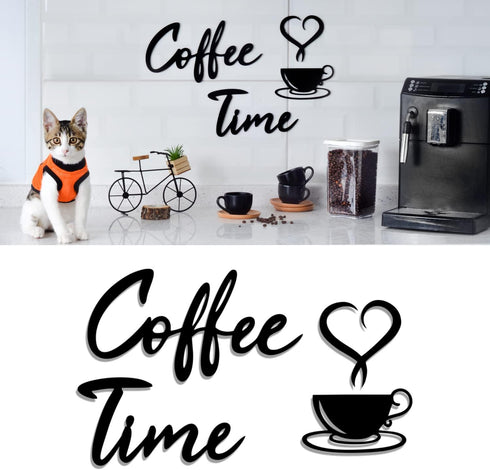 4eN Coffee Time Modern Wall Art & Sign Set - Wooden MDF, 4 Pieces for Kitchen & Cafe...