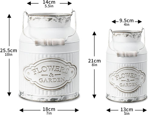 APSOONSELL French Style Shabby Chic Decor White Farmhouse Metal Flower Vase Galvanized Decor for Kitchen, Bathroom, Sparklers for Weddings...