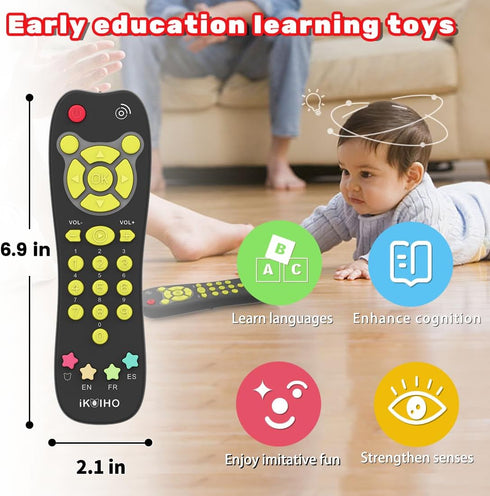Baby Remote Control Toy, Realistic Toddler TV Remote Toy with Light Sound Kid Learning Education Musical Toys with English French Spanish Infant G...