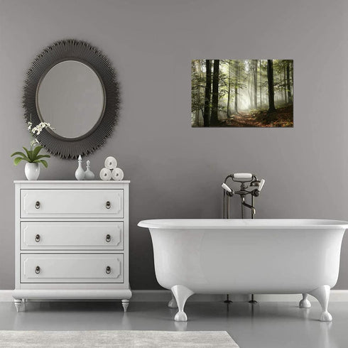 Forest Canvas Wall Art Trees Foggy Morning Spring Rustic Landscape for Bedroom Bathroom Decorations Modern Artwork Print Framed Painting Living Ro...