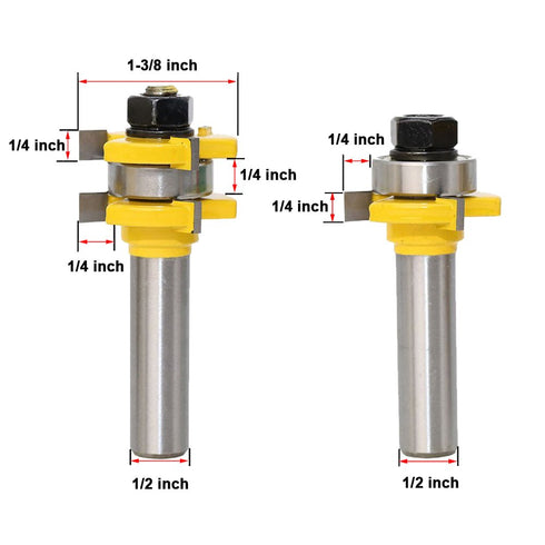 Tongue and Groove Router Bit, Set of 2 Grooving Router Bit 3/4" Stock 3 Teeth T Shape 1-3/8 Inch Diameter Wood Milling Saw Cutter Door Flooring Wo...