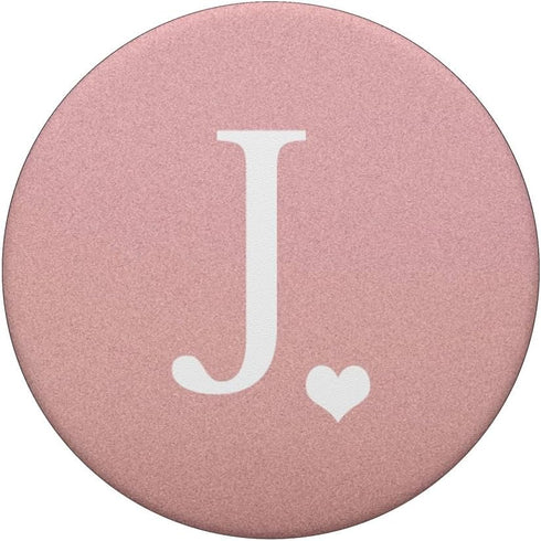 White Initial Letter J heart Monogram on Rose Pink PopSockets PopGrip: Swappable Grip for Phones & Tablets PopSockets Adhesive PopGrip...