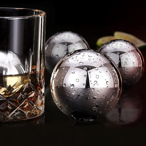 Whiskey Balls Reusable Stainless Steel Metal Ice Sphere Cubes Beverage Chilling Rocks Whiskey Stones for Red Wine, Bar Beer, Scotch, Vodka Drinks...