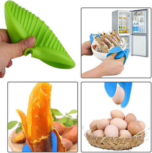 Silicone Cooking Pinch Grips Oven Mitts - Finger Protector Pot Holder for Kitchen,Cooking,Baking,BBQ - Heat Resistant Gloves, 2 Pairs (Blue and Gr...