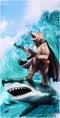LIVILAN Funny Shark Bear Beach Towel, 30" x 60" Oversized Microfiber, Soft, Quick Dry, Sand Free, Ideal for Bath, Pool, Travel, Unique Shark & Bea...