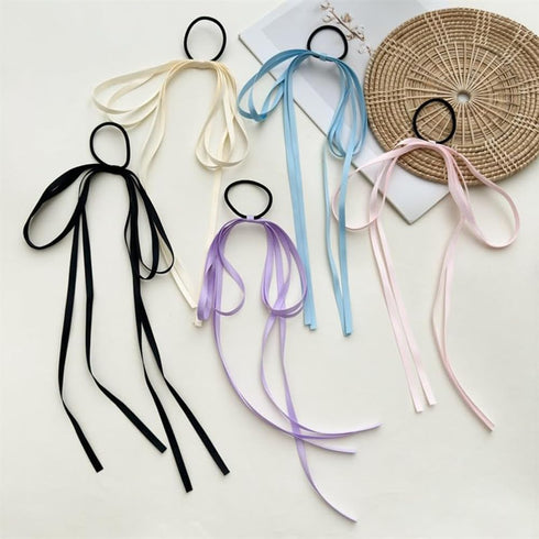 Hair Ribbon Bow Hair Ribbon Ties Tassel Long Ribbon Bow Hair Ties Scrunchies Ponytail Holder Scrunchie for Women Black/Beige/Blue/Purple/Pink (5pc...