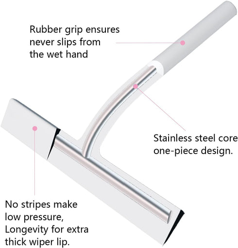 Shower Squeegee 9" with Silicone Hook - All Purpose Squeegee for Shower Glass Door Mirrors Bathroom Tiles Car Windows Glass Door Blade Showers - W...