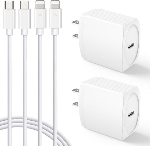 20W USB C Fast Charger 10 FT Compatible with iPhone 14 13 12 11 XS XR X 8 iPad, 2 Pack PD Wall Charger Block with 10FT Long Type C Lightning Cable...