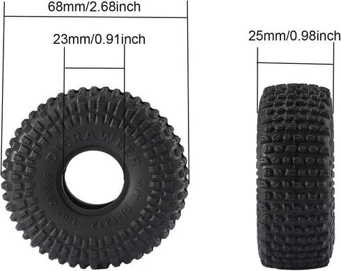 Super Soft Sticky 1.0 Wheel Tires Mud Stud Tires 68 * 25mm for TRX4M 1/18 1/24 RC Crawler Axial SCX24 FMS FCX24 RC Car Upgrade, Comes with Double ...