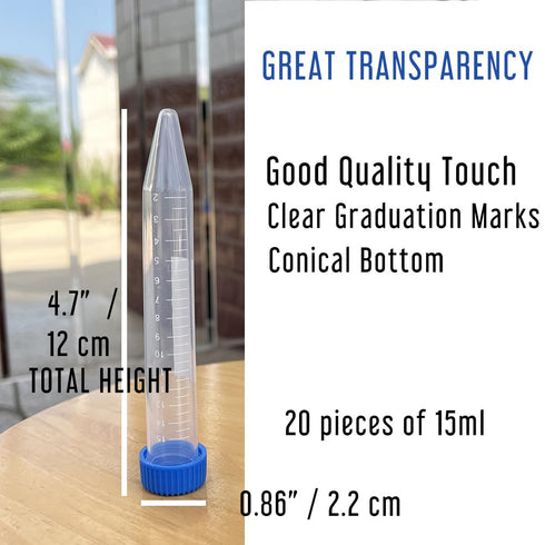 15 ml Leakproof Graduated Cryovials with Plastic Screw Top Vials, Centrifuge Tubes Laboratory Test Tubes (15 ml Conical Bottom of 20 Pieces)...