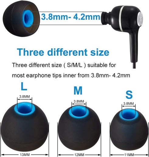 Earbud Tips Soft Silicone Earbuds Replacement Tips Fit for in-Ear Headphones(Inner Hole from 3.8mm - 4.2mm Earphones) 9 Pairs S/M/L......