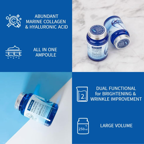 FARMSTAY Collagen & Hyaluronic Acid All in one Ampoule - Korean Skin Care, 8.45 Fl. Oz / 250ml, Non Sticky Hydrating Serum with Vitamin Capsule, f...