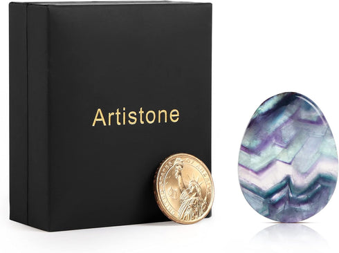 Artistone Rainbow Fluorite Crystal Chakra Thumb Worry Stone Teardrop Reiki Healing Stone Pocket Palm Stones for Anxiety Stress Relief Meditation T...