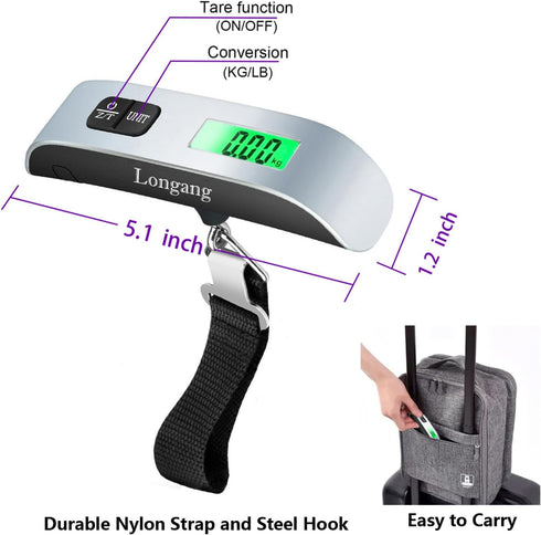 Digital Hanging Luggage Scale with Backlit for Travel, Portable Handheld Suitcase Weight Scale with Hook, 110 Pounds, Battery Included...