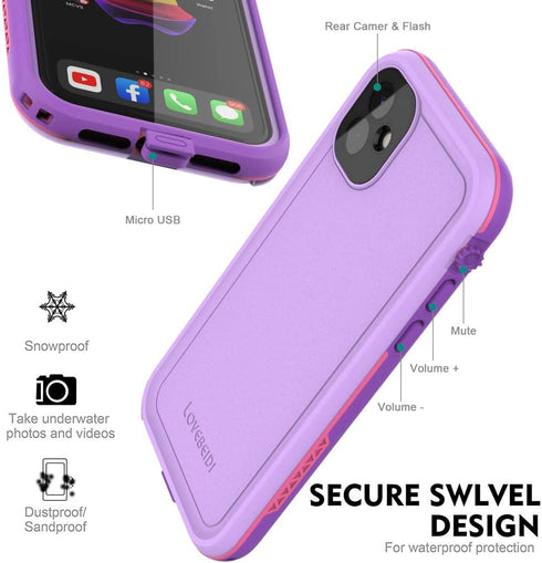 for iPhone 11 Waterproof Case 6.1 Screen Protector Underwater Shockproof Full-Body Dustproof Rugged Case for Aplle iPhone 11 (Purple Pink)...