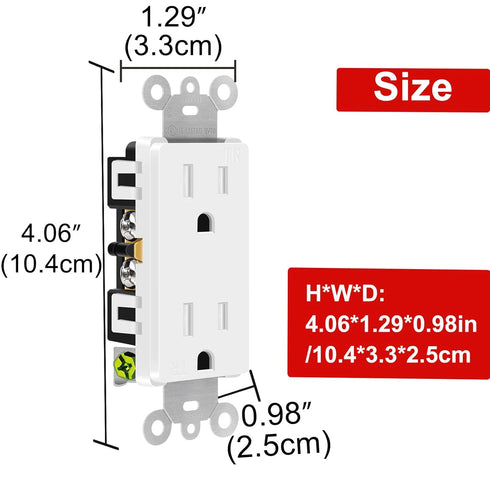 White Outlet,Greencycle 110V Outlet,4 Pack 15 Amp Decora Tamper Resistant Outlet,5-15R,3 Wire Square Outlet Wall Plug,Residential Commercial Grade...