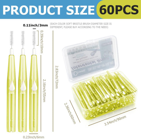 60PCS Oral Dental Hygiene Brush Tooth Cleaning Tool Soft Toothpick Interdental Brush Push-Pull Type Tooth Flossing Head for Braces...