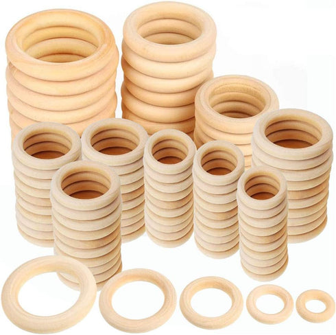100 Pcs 5 Sizes Natural Wood Rings for Crafts, Unfinished Smooth Wooden Ring for Macrame, Wood Circles for Craft, DIY Ring Pendant and Connectors ...