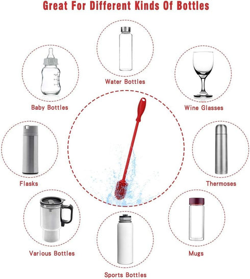 Silicone Bottle Cleaning Brush with Long Handle, BPA Free 12.5" Water Bottle Cleaner for Baby Bottles, Hydro Flask, Sports Bottle, Vase, Glassware...