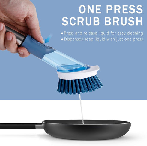 NileHome Soap Dispensing Dish Brush Set, Dish Scrubber with 4 Replaceable Heads Dish Brush with Handle for Pot Pan Sink Cleaning...