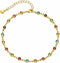 18K Gold Plated Anklet, Adjustable Bohemian Square Coloured Zirconia Anklet, Beach Holiday Jewellery For Women...